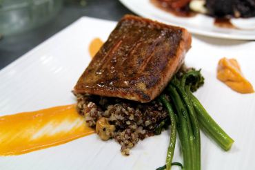 Pan-seared troll-caught king salmon