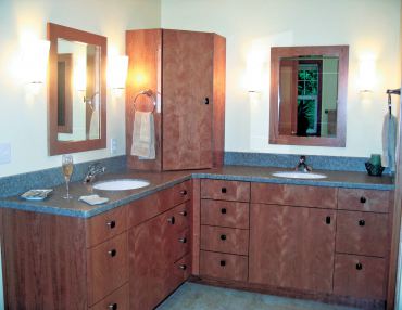 Contemporary-style cabinetry with vertical book matched stained cherry finish