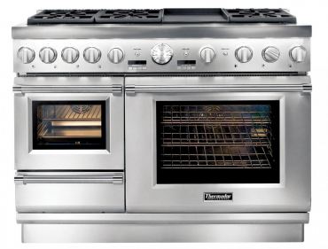 Thermador Steam Range: The best of all worlds — six burners (two burners can be replaced with a grill or griddle), one convection wall oven, one steam oven and one warming drawer, all in a space of 48 inches. Model #PRD48JDSGU