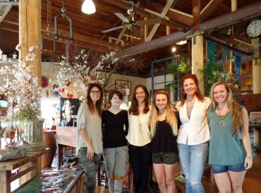 The team behind the Lisa Stirrett Glass Art Studio , left to right: Lisa Stirrett, Stacy Brockberg, Erika Giesbrecht, Madi Bowe, Tara Morris and Anna Douglas.