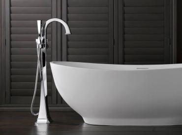 Brizo Virage floor-mounted tub filler in polished chrome