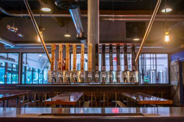 The 7 Seas Brewing Tap Room, which overlooks the brewing facility.