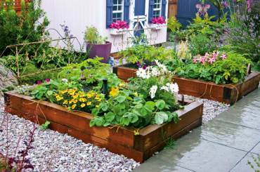 Raised planters the size of twin beds are fun personalized spaces for garden experimentation.