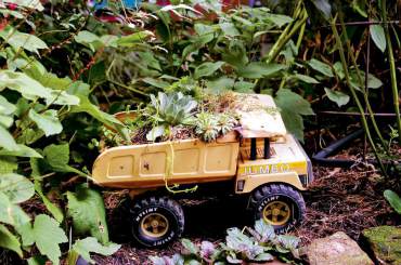 A truck gets a new lease on life as a planter on wheels.