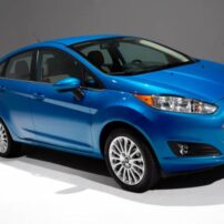 The Ford Fiesta shares styling cues with larger Ford models.