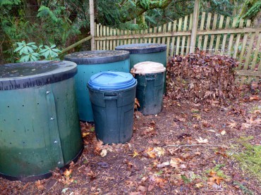 Worm compost set-up with leaves being held for later addition.