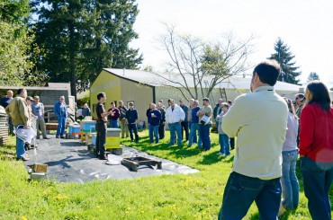 Paul Lundy on bee arrival day at the apiary