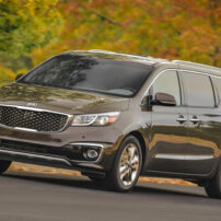 The Kia Sedona mini van is handsome with an almost SUV appeal.