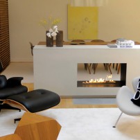 Vent-free, two-sided fireplace by Spark Design
