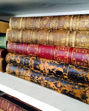 Antique leather-bound books are part of an estate acquisition going to auction at No. 7 Books in Port Gamble.