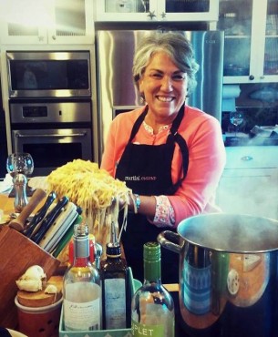 Laureen Lund shows off the club's homemade pasta.