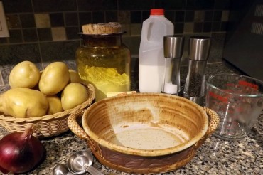 Equipment and ingredients for scalloped potatoes
