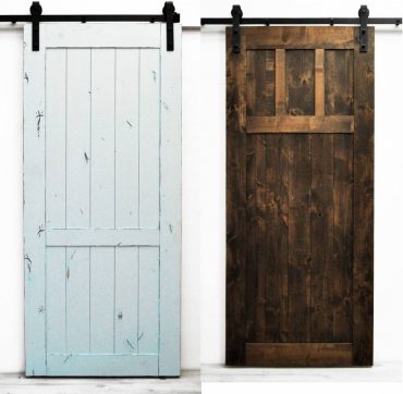 Barn doors and barn door hardware can fit many aesthetics, as demonstrated here with Dogberry Collections country vintage and craftsman-style doors.