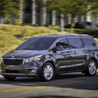 The 2016 Kia Sedona van has power rear sliding doors and a smooth highway ride.