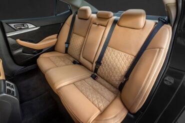 Rear seat room and comfort are ample. The upholstery pattern is distinctive.