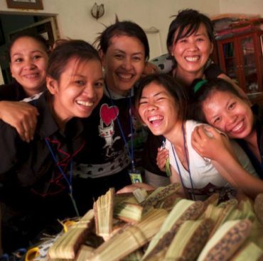 An artisan is a worker in a skilled trade, especially one that involves making things by hand. Pictured here are women at the Rajana Association, a nonprofit organization that trains young Cambodians in traditional craft-making skills, as well as accounting, marketing, computer courses and English. Through development of traditional craft-making skills, Rajana helps maintain and rebuild Cambodia's rich cultural traditions, damaged in the country's wars.