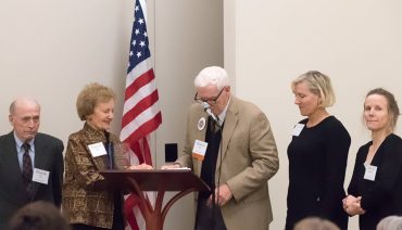 Left to right, Dr. Meredith "Buz" Smith (Helen Langer Smith's husband) and Helen Smith with Bob Nichols (Martha & Mary trustee) and their daughters, Cydly Smith (chairwoman of Kitsap Bank) and Stephanie Smith, at the awards ceremony.