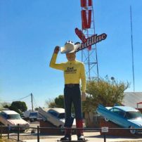 Cadillac RV Park says "howdy" with this giant cowboy in Amarillo, Texas.