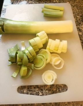 Cut leeks into 1/2" rounds