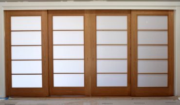 Custom four-panel solid cherry shoji sliding door system