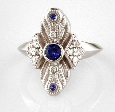 Diamonds and sapphires in 14k white gold