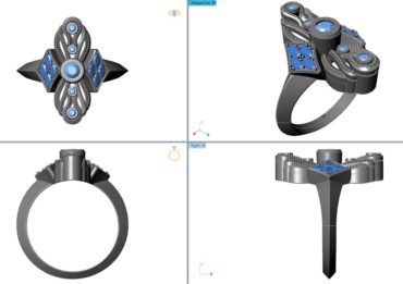Diamonds and sapphires in 14k white gold (CAD/CAM Renderings)