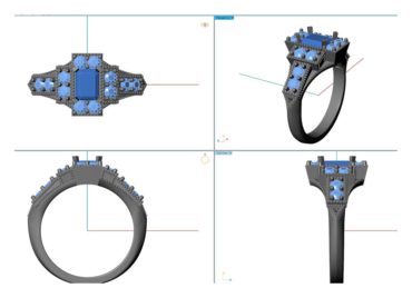 Diamonds and an emerald in 18k yellow gold (CAD/CAM Renderings)