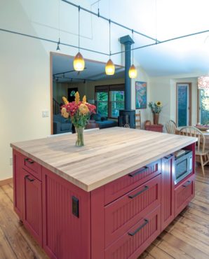 Butcher block tops and ample storage make for a great prep center.