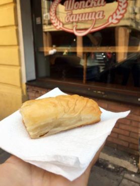 Bulgarian breakfast is always banitsa, cheese-filled dough.