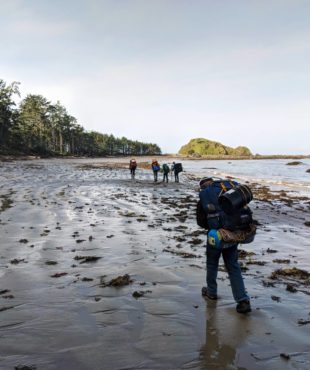 Boy Scouts from Troop 220 at Sand Point Beach in the Olympic National Park. The previous day, the troop hiked in for 6 miles to camp on the beach.