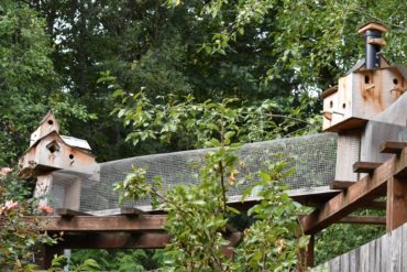 Fanciful birdhouses decorate the ramp.