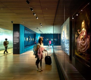 The Rijksmuseum at Schiphol Airport features a small exhibit of original classic paintings.