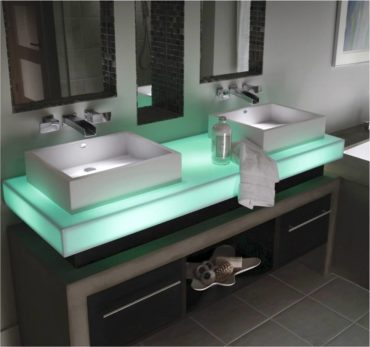 Backlit Corian countertop in mint ice