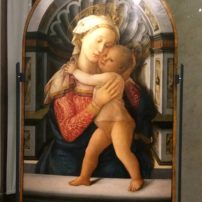 A painting of virgin Mary and Christ child at Uffizi Gallery in Florence