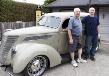 Ron and Adam Perkerewicz with a ‘37 Ford sedan delivery