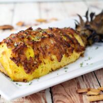 Smoked Hasselback Pineapple with Spiced Turkey Chorizo and Onion