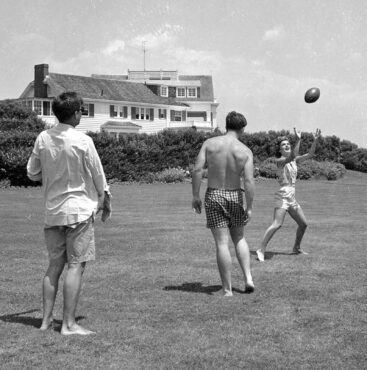 Tossing a football and engaging in a game of touch football were favorite pastimes of 35th President John F. Kennedy and his family.