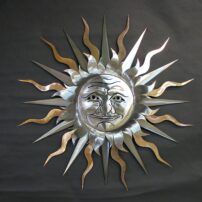 "Sunface," stainless steel and bronze, 38 inches