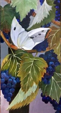 "Butterfly with Grapes," acrylic by Lynn Guenard