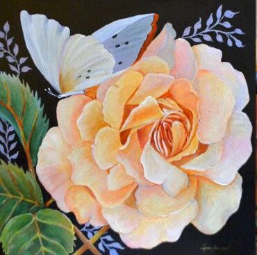 "Rose with Butterfly," acrylic by Lynn Guenard