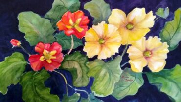 "Primroses," watercolor by Myrna Binion