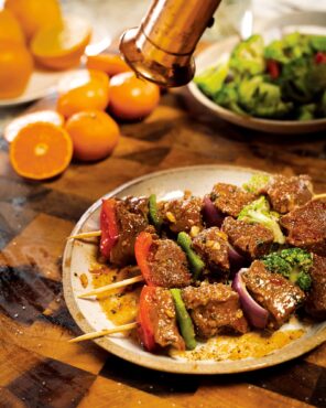 Orange and Harissa Glazed Beef Kebabs