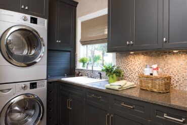 Leave no space underutilized — note corner appliance garage. (Photo courtesy Dura Supreme Cabinetry)