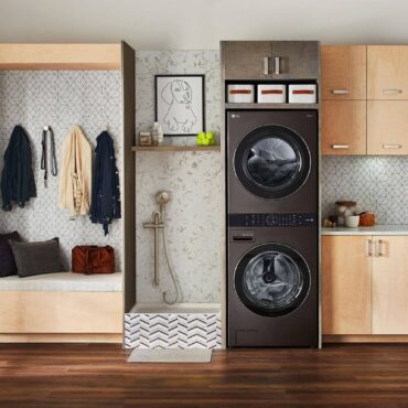 The LG Wash Tower is a single-unit, stacked laundry system with center controls that aleviate the issue of controls being out of reach. (Photo courtesy LG)