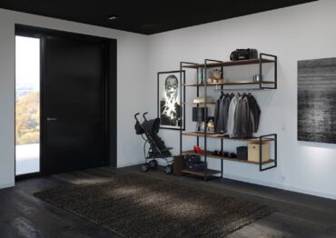 Contemporay mudroom storage — YouK Shelf System (Photo courtesey Hafele)