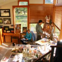 Robin and Ann Weiss, Knowles Studio, are demonstrating their work during a previous year's Art in The Woods.