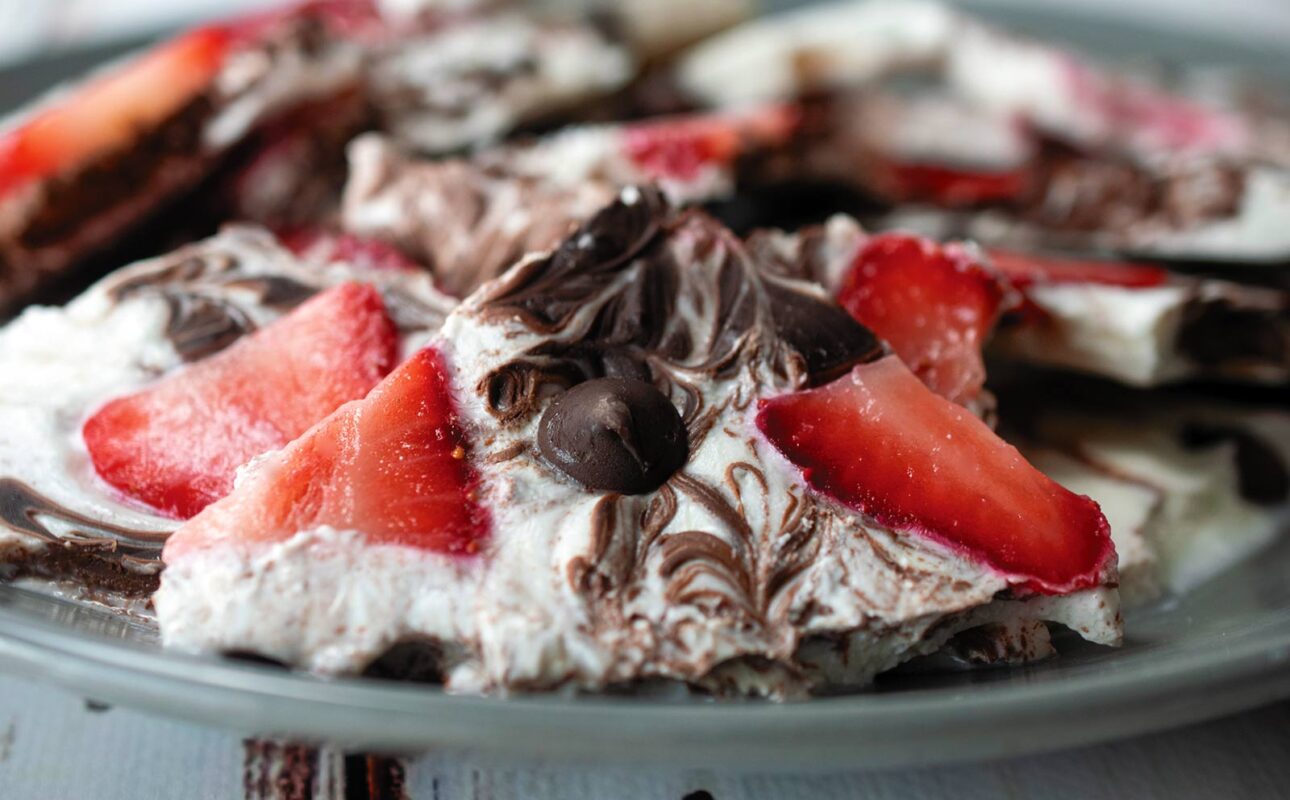 Chocolate and Strawberry Greek Yogurt Bark