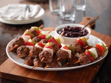 Holiday Mini Beef Meatball Skewers with Cranberry Barbecue Sauce