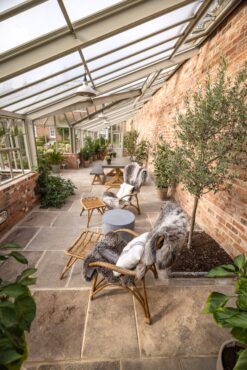 A Hartley Botanic bespoke lean-to in North Yorkshire with a relaxing space for entertaining