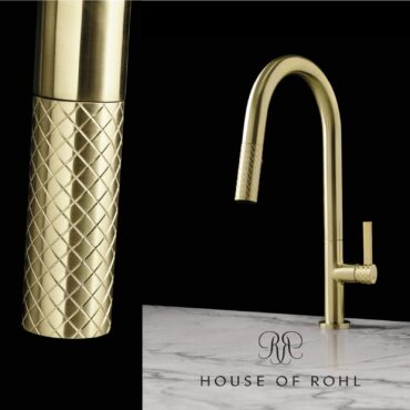 Rohl high arc, single lever Tenerife faucet in antique gold finish
